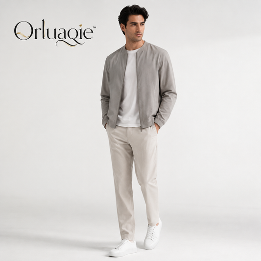 Orluaqie™ Men's Lightweight Collarless Bomber Jacket – Minimal Zip-Up Casual Layer