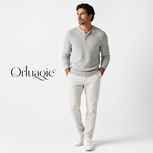 Orluaqie™ Men's Waffle-Knit Henley Shirt – Long Sleeve Three-Button Casual Top