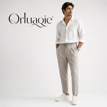 Orluaqie™ Men's Relaxed Pleated Drawstring Pants – Tapered Casual Chino Trousers