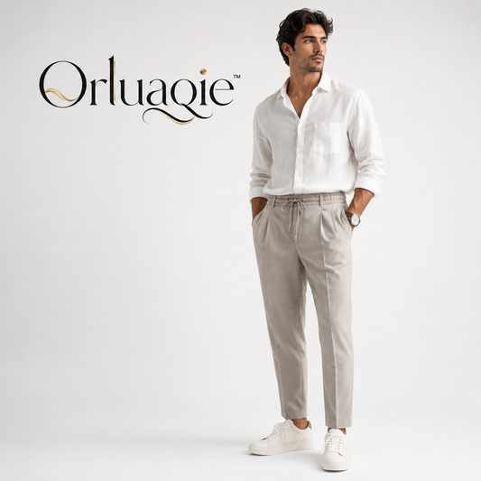Orluaqie™ Men's Relaxed Pleated Drawstring Pants – Tapered Casual Chino Trousers