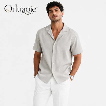 Orluaqie™ Men's Textured Camp Collar Shirt – Short Sleeve Utility Casual Button-Up