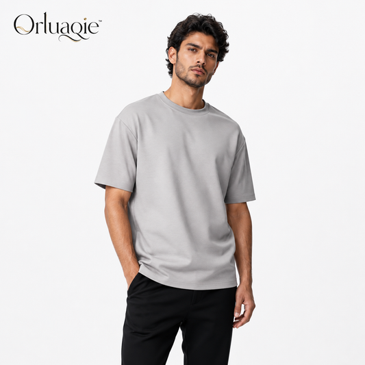 Orluaqie™ Men's Double-Knit Crew Neck T-Shirt – Structured Premium Casual Tee